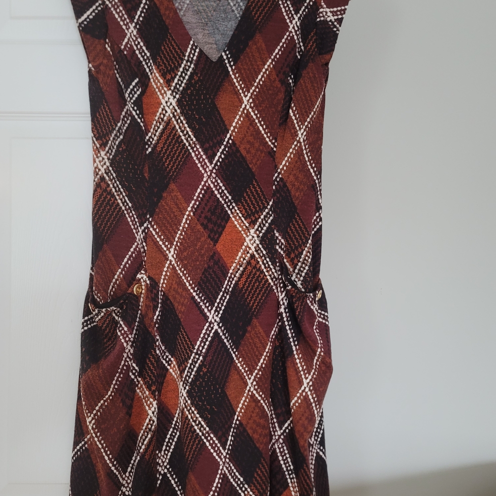 Enfocus Studio Brown and Black Plaid Midi Dress